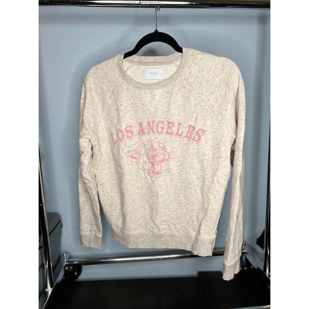 Lucky Brand Los Angeles Panther Graphic Sweatshirt Oatmeal Confetti Speckle S